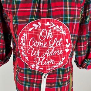 ⭐️Adorned Crown Textile altered custom flannel Oh Come let us Adore Him shirt